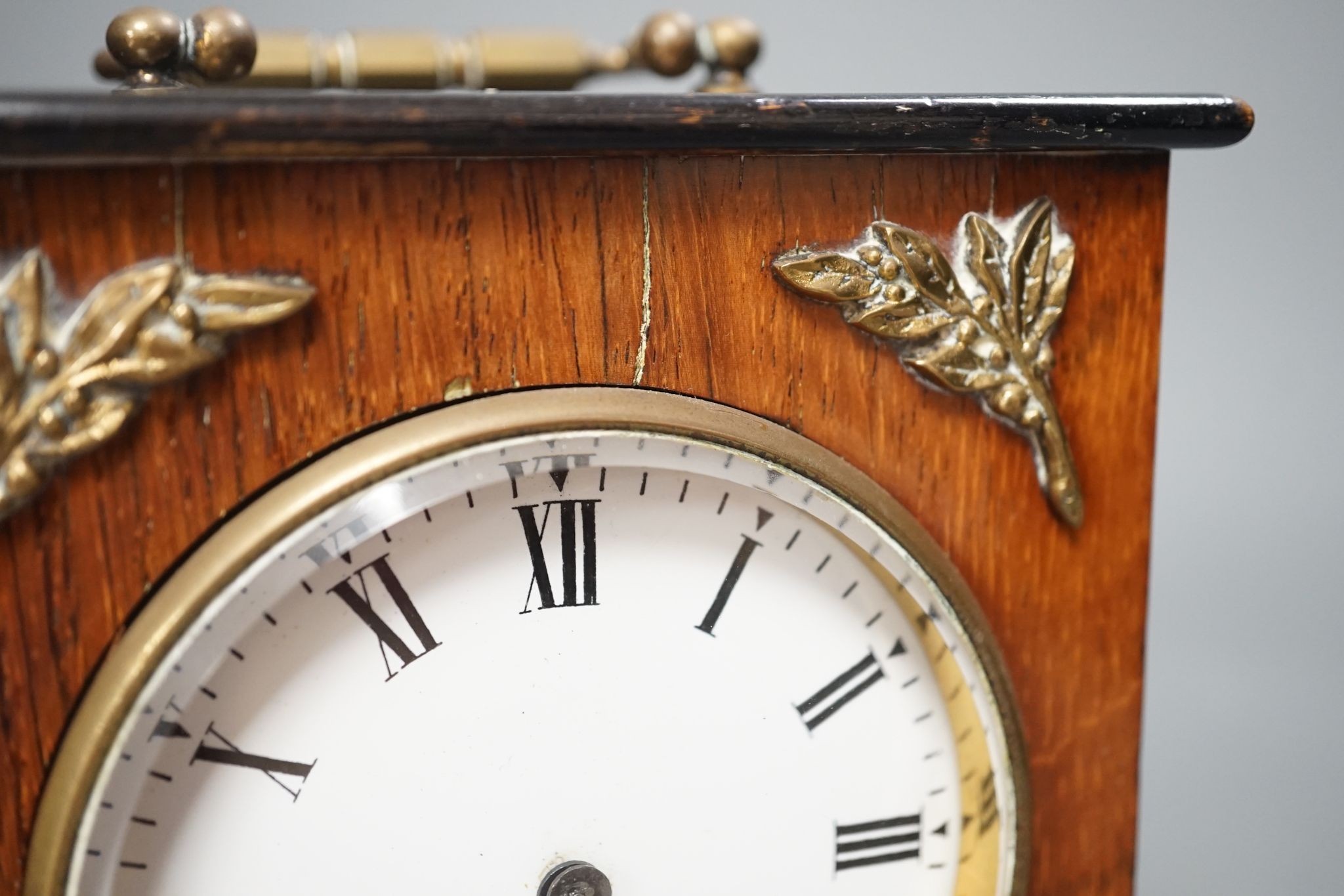 A 19th century rosewood mantel clock, French movement with key, 22cm high
